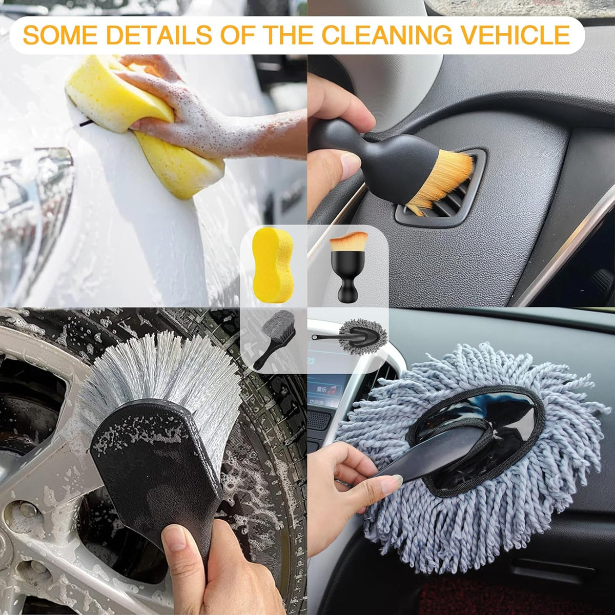 32Pcs Car Detailing Cleaning Kit – Interior & Exterior Car Care Brush Set with Polishing Pads